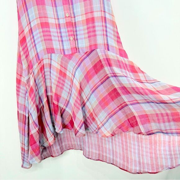 Anthropologie Maeve PIPPA Pink Checkered Plaid Sleeveless Swing Shirt Dress - Picture 12 of 16
